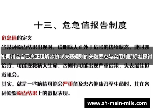 如何判定自己真正理解欧协联决赛规则的关键要点与实用判断标准探讨