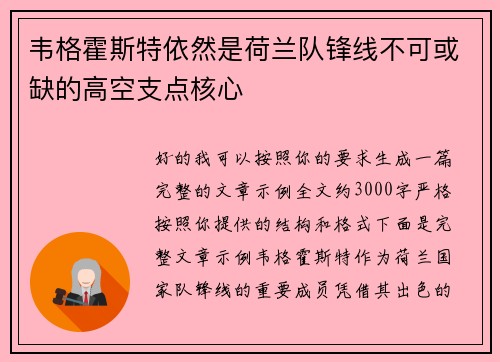 韦格霍斯特依然是荷兰队锋线不可或缺的高空支点核心